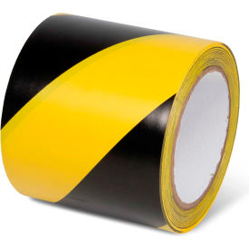 Global Industrial 670653YB Global Industrial™ Striped Hazard Warning Tape, 4"W x 108L, 5 Mil, Black/Yellow, 1 Roll image.