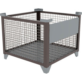 Bulk Wire Mesh Container w/Drop Gate, 36-1/2"L x 36-1/2"W x 29-1/2"H, Silver view 2