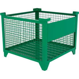 Bulk Wire Mesh Container w/ Drop Gate, 36-1/2"L x 36-1/2"W x 29-1/2"H, Green view 2