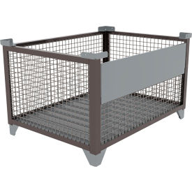 Bulk Wire Mesh Container w/Drop Gate, 49-1/2"L x 36-1/2"W x 29-1/2"H, Silver view 2