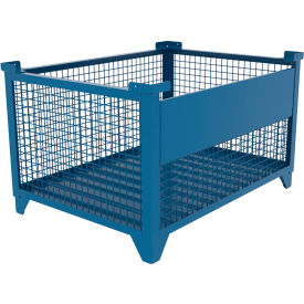 Bulk Wire Mesh Container w/ Drop Gate, 49-1/2"L x 36-1/2"W x 29-1/2"H, Blue view 2