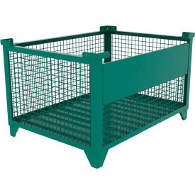 Bulk Wire Mesh Container w/ Drop Gate, 49-1/2"L x 36-1/2"W x 29-1/2"H, Teal view 2