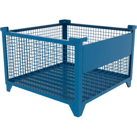 Bulk Wire Mesh Container w/ Drop Gate, 43-1/2"L x 43-1/2"W x 29-1/2"H, Blue view 2