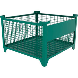 Bulk Wire Mesh Container w/ Drop Gate, 43-1/2"L x 43-1/2"W x 29-1/2"H, Teal view 2