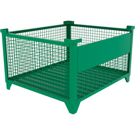 Bulk Wire Mesh Container w/ Drop Gate, 49-1/2"L x 43-1/2"W x 29-1/2"H, Green view 2
