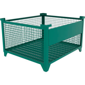Bulk Wire Mesh Container w/ Drop Gate, 49-1/2"L x 43-1/2"W x 29-1/2"H, Teal view 2