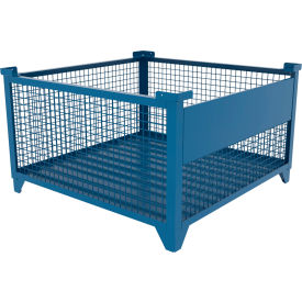 Bulk Wire Mesh Container w/ Drop Gate, 49-1/2"L x 49-1/2"W x 29-1/2"H, Blue view 2