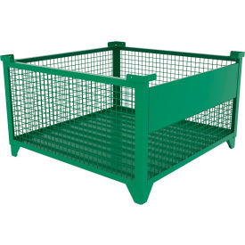 Bulk Wire Mesh Container w/ Drop Gate, 49-1/2"L x 49-1/2"W x 29-1/2"H, Green view 2