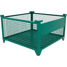 Bulk Wire Mesh Container w/ Drop Gate, 49-1/2"L x 49-1/2"W x 29-1/2"H, Teal view 2