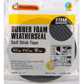Thermwell Products Co., Inc. R534H Frost King Sponge Rubber Foam Tape, 3/4" W X 5/16" D X 10 L, Black image.