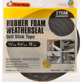 Thermwell Products Co., Inc. R930H Frost King Sponge Rubber Foam Tape, 1/2" W X 9/16" D X 10 L, Black image.