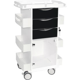 TrippNT Core DX Cart with Hinged Door & Railed Top, White with Black Drawers