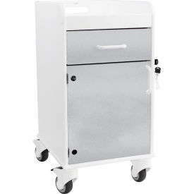 TrippNT 53549 TrippNT™ Compact Bedside Cart, 1 Locking Drawer, White with Silver Metallic image.