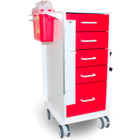 TrippNT® Valor Mini Crash Cart 5 Drawers 25-1/8"L x 20-1/4"W x 37-3/8"H White/Red 