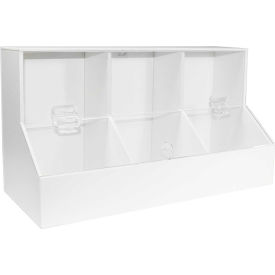 TrippNT 50005 TrippNT™ White PVC/Acrylic Large Dispensing Bin with 3 Compartments, 18"W x 8"D x 9"H image.