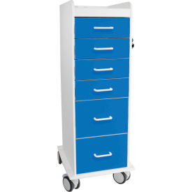 TrippNT 51089 TrippNT™ Tall Locking 6 Drawer Medical Cart, Global Blue, 16"W x 19"D x 47"H image.