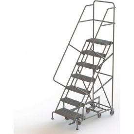 7 Step Steel Easy Turn Rolling Ladder, Serrated Tread, Safety Angle - KDAD107242