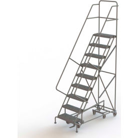 Tri Arc Mfg KDAD109242 9 Step Steel Easy Turn Rolling Ladder, Serrated Tread, Safety Angle - KDAD109242 image.