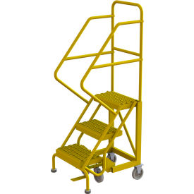 Tri Arc Mfg KDEC103162-Y 3 Step 16"W Steel Safety Angle Rolling Ladder, Grip Strut, Safety Yellow - KDEC103162-Y image.