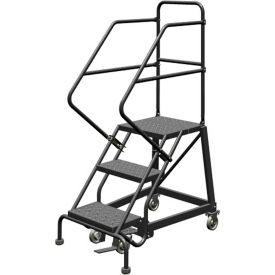 Tri Arc Mfg KDEC103166 3 Step 16"W Steel Safety Angle Rolling Ladder, Perforated Tread, Gray - KDEC103166 image.
