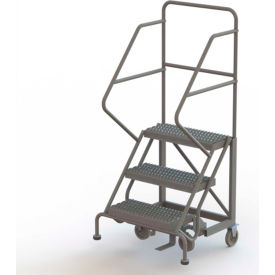 Tri Arc Mfg KDEC103242 3 Step 24"W Steel Safety Angle Rolling Ladder, Grip Strut, Gray - KDEC103242 image.