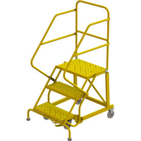 Tri Arc Mfg KDEC103246-Y 3 Step 24"W Steel Safety Angle Rolling Ladder, Perforated Tread, Safety Yellow - KDEC103246-Y image.