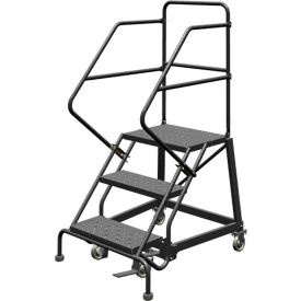 Tri Arc Mfg KDEC103246 3 Step 24"W Steel Safety Angle Rolling Ladder, Perforated Tread, Gray - KDEC103246 image.