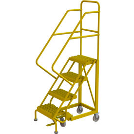 Tri Arc Mfg KDEC104162-Y 4 Step 16"W Steel Safety Angle Rolling Ladder, Grip Strut, Safety Yellow - KDEC104162-Y image.