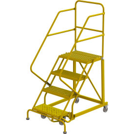 Tri Arc Mfg KDEC104242-Y 4 Step 24"W Steel Safety Angle Rolling Ladder, Grip Strut, Safety Yellow - KDEC104242-Y image.