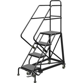 Tri Arc Mfg KDEC104246 4 Step 24"W Steel Safety Angle Rolling Ladder, Perforated Tread, Gray - KDEC104246 image.