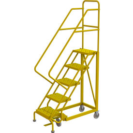 5 Step 16""W Steel Safety Angle Rolling Ladder Perforated Tread Safety Yellow - KDEC105166-Y