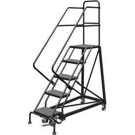 Tri Arc Mfg KDEC105166 5 Step 16"W Steel Safety Angle Rolling Ladder, Perforated Tread, Gray - KDEC105166 image.