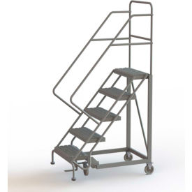 Tri Arc Mfg KDEC105242 5 Step 24"W Steel Safety Angle Rolling Ladder, Grip Strut, Gray - KDEC105242 image.