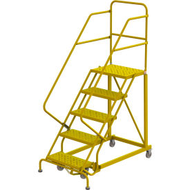 Tri Arc Mfg KDEC105246-Y 5 Step 24"W Steel Safety Angle Rolling Ladder, Perforated Tread, Safety Yellow - KDEC105246-Y image.