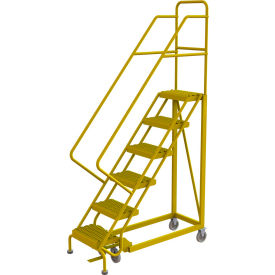 6 Step 16""W Steel Safety Angle Rolling Ladder Grip Strut Safety Yellow - KDEC106162-Y