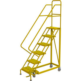Tri Arc Mfg KDEC106166-Y 6 Step 16"W Steel Safety Angle Rolling Ladder, Perforated Tread, Safety Yellow - KDEC106166-Y image.