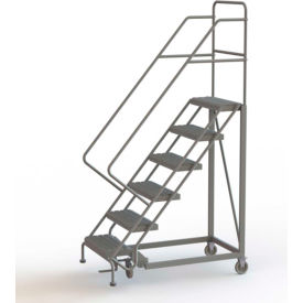 Tri Arc Mfg KDEC106166 6 Step 16"W Steel Safety Angle Rolling Ladder, Perforated Tread, Gray - KDEC106166 image.