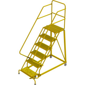 Tri Arc Mfg KDEC106242-Y 6 Step 24"W Steel Safety Angle Rolling Ladder, Grip Strut, Safety Yellow - KDEC106242-Y image.