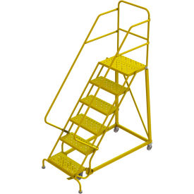 Tri Arc Mfg KDEC106246-Y 6 Step 24"W Steel Safety Angle Rolling Ladder, Perforated Tread, Safety Yellow - KDEC106246-Y image.