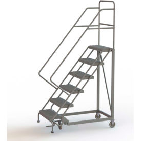 Tri Arc Mfg KDEC106246 6 Step 24"W Steel Safety Angle Rolling Ladder, Perforated Tread, Gray - KDEC106246 image.