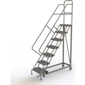 Tri Arc Mfg KDEC107162 7 Step 16"W Steel Safety Angle Rolling Ladder, Grip Strut, Gray - KDEC107162 image.