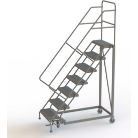 Tri Arc Mfg KDEC107242 7 Step 24"W Steel Safety Angle Rolling Ladder, Grip Strut, Gray - KDEC107242 image.