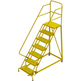 Tri Arc Mfg KDEC107246-Y 7 Step 24"W Steel Safety Angle Rolling Ladder, Perforated Tread, Safety Yellow - KDEC107246-Y image.
