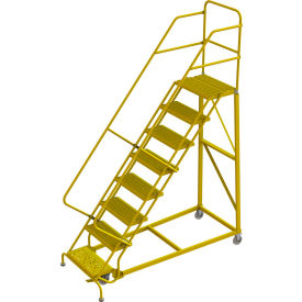 Tri Arc Mfg KDEC108242-Y 8 Step 24"W Steel Safety Angle Rolling Ladder, Grip Strut, Safety Yellow - KDEC108242-Y image.