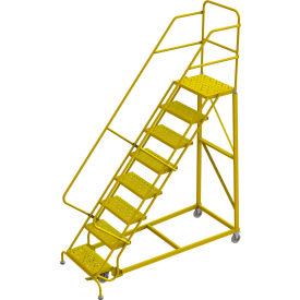 Tri Arc Mfg KDEC108246-Y 8 Step 24"W Steel Safety Angle Rolling Ladder, Perforated Tread, Safety Yellow - KDEC108246-Y image.