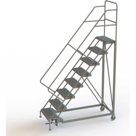 Tri Arc Mfg KDEC108246 8 Step 24"W Steel Safety Angle Rolling Ladder, Perforated Tread, Gray - KDEC108246 image.