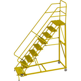 Tri Arc Mfg KDEC109242-Y 9 Step 24"W Steel Safety Angle Rolling Ladder, Grip Strut, Safety Yellow - KDEC109242-Y image.