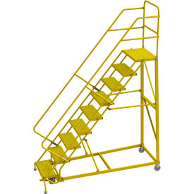 9 Step 24""W Steel Safety Angle Rolling Ladder Perforated Tread Safety Yellow - KDEC109246-Y