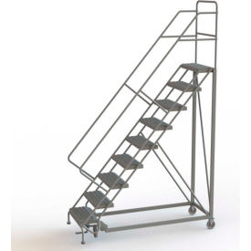 Tri Arc Mfg KDEC109246 9 Step 24"W Steel Safety Angle Rolling Ladder, Perforated Tread, Gray - KDEC109246 image.