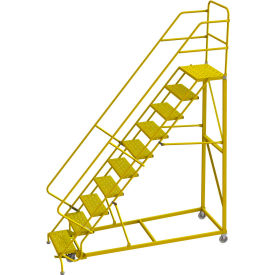 Tri Arc Mfg KDEC110246-Y 10 Step 24"W Steel Safety Angle Rolling Ladder, Perforated Tread, Safety Yellow - KDEC110246-Y image.